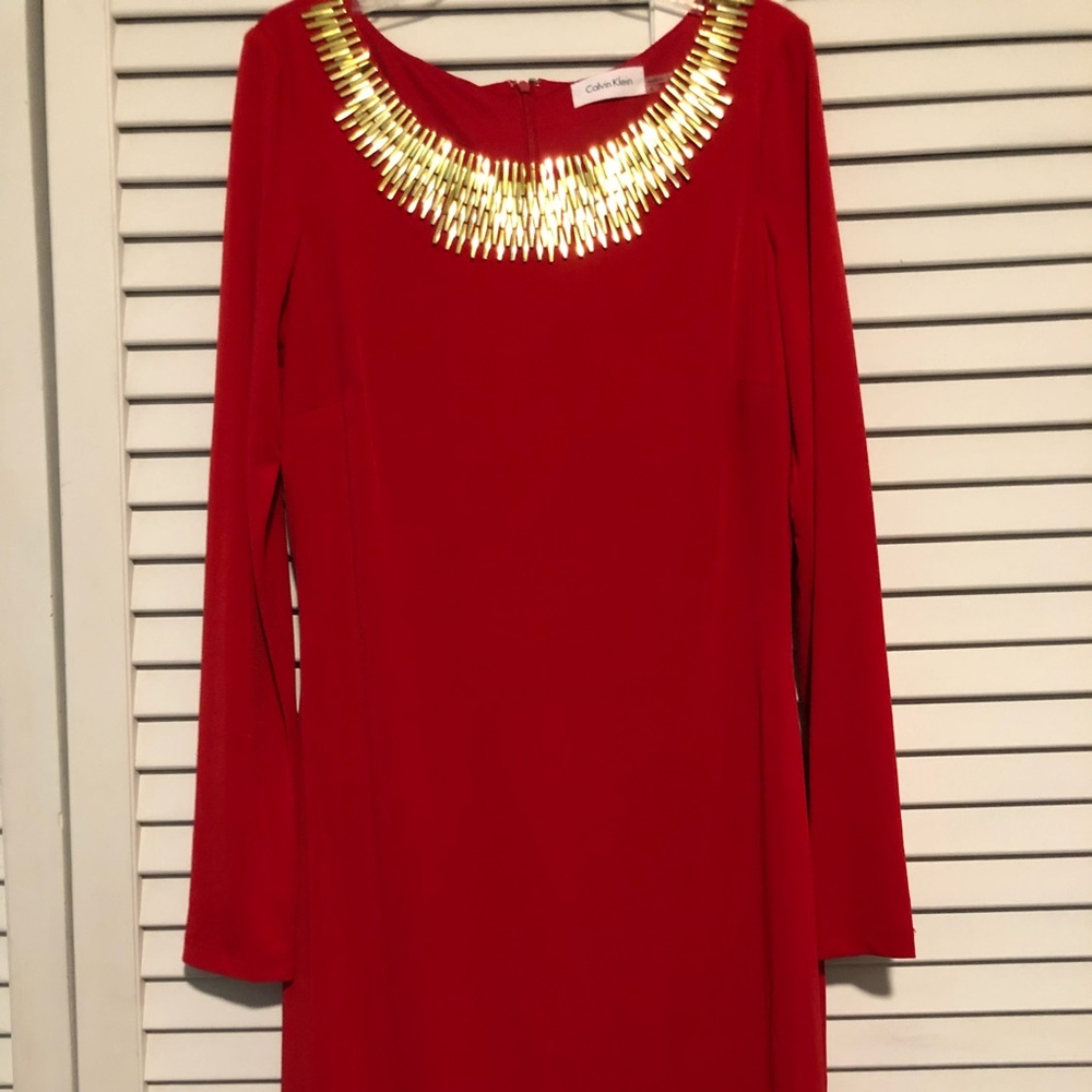 Red formal dress. Gold statement neck line. Size 4